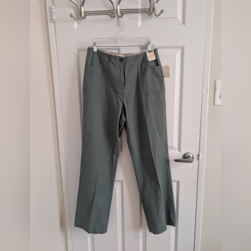 NWT Northern Reelections 100% Cotton Town Pants Leaf/ green Wide leg Sz 10